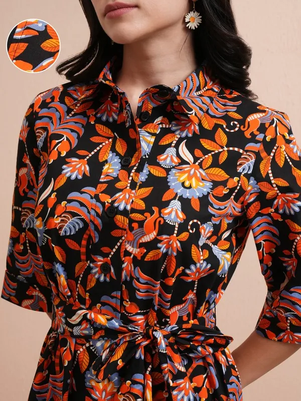 Tokyo Talkies Women Black Printed Shirt Dress