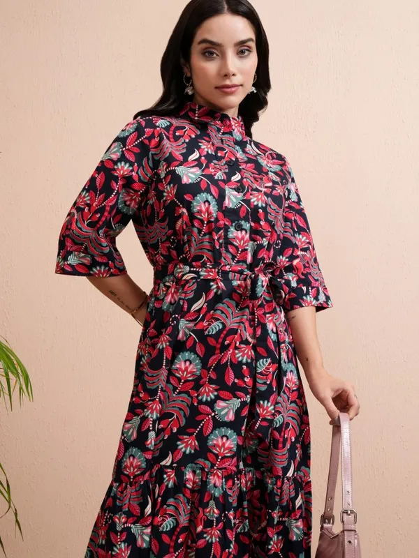 Tokyo Talkies Women Blue Printed Shirt Dress