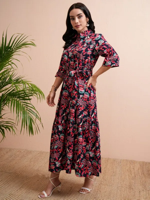 Tokyo Talkies Women Blue Printed Shirt Dress