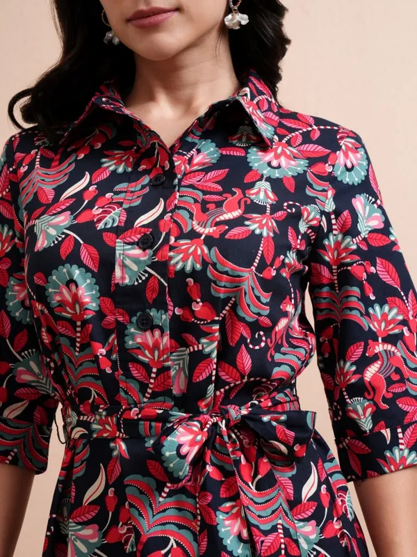 Tokyo Talkies Women Blue Printed Shirt Dress