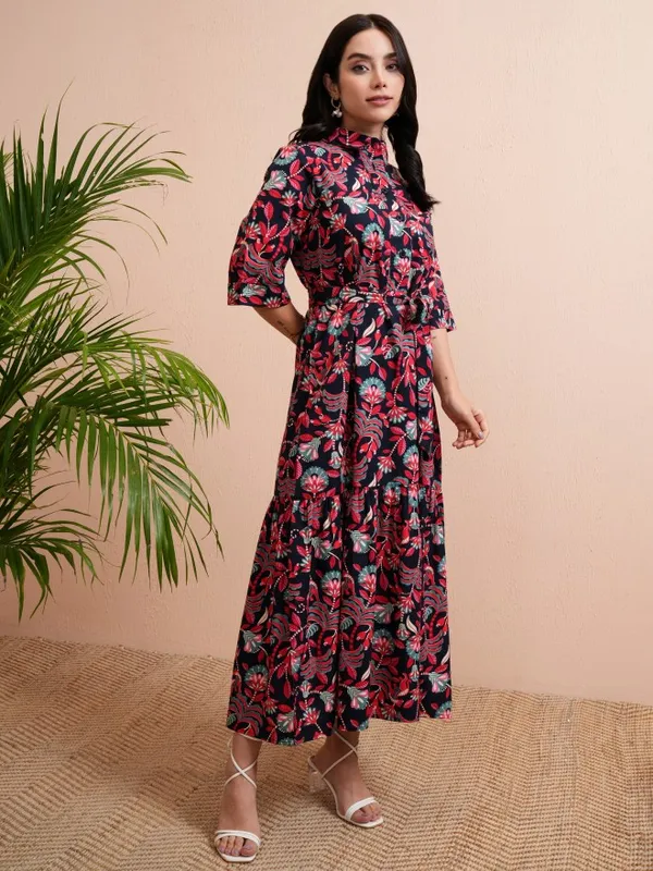 Tokyo Talkies Women Blue Printed Shirt Dress