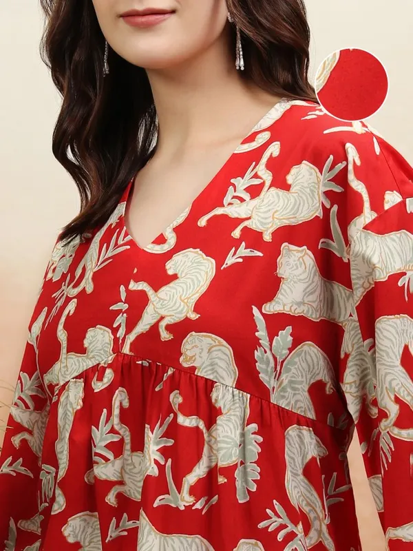 Tokyo Talkies Women Red Printed Fit and Flare Dress