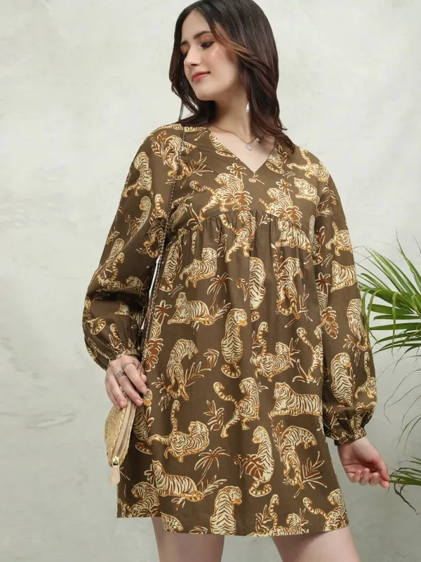 Tokyo Talkies Women Brown Printed Fit And Flare Dress