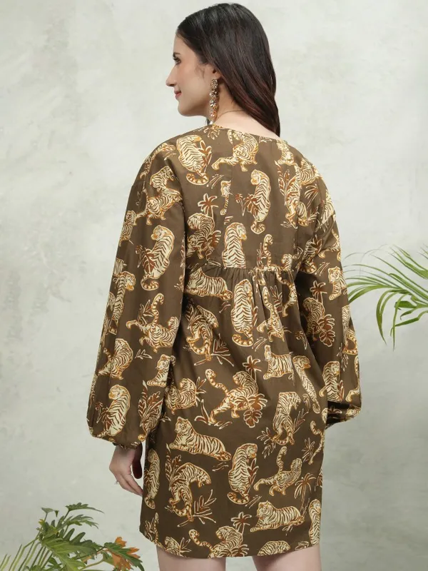 Tokyo Talkies Women Brown Printed Fit And Flare Dress