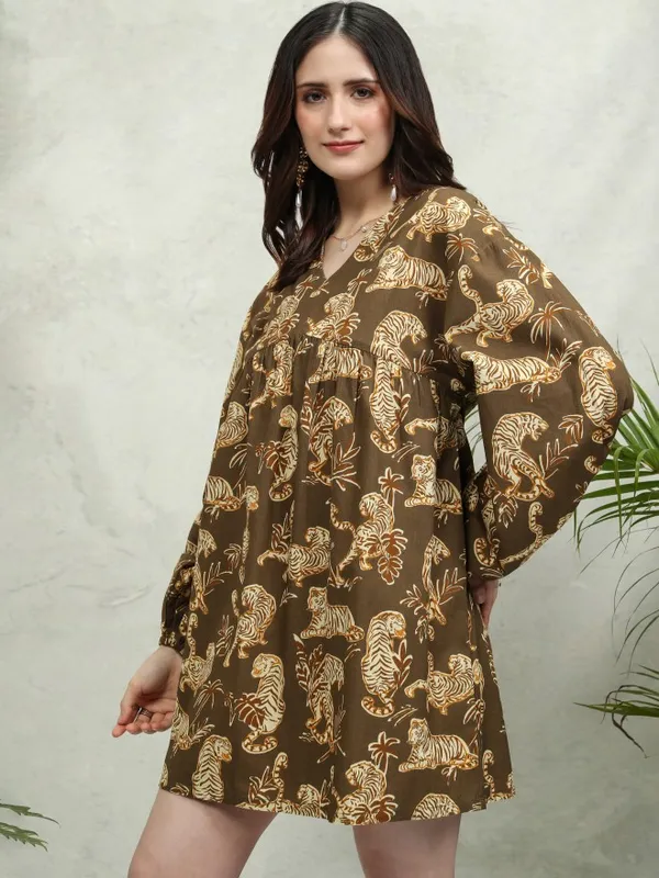 Tokyo Talkies Women Brown Printed Fit And Flare Dress