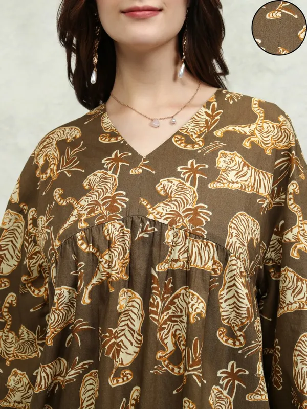 Tokyo Talkies Women Brown Printed Fit And Flare Dress