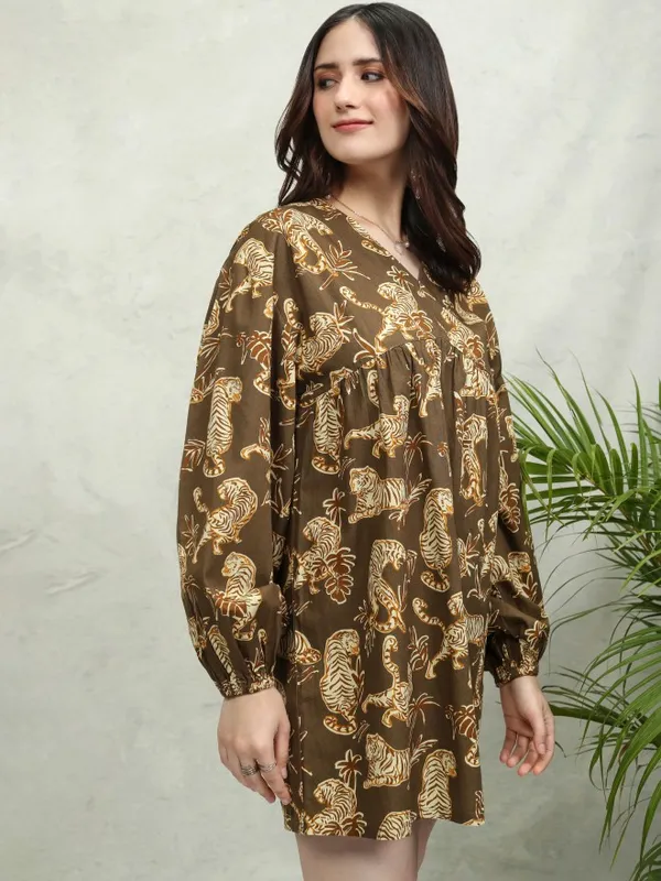 Tokyo Talkies Women Brown Printed Fit And Flare Dress