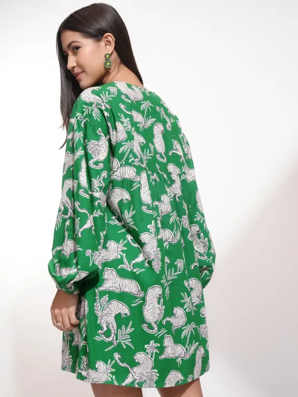 Tokyo Talkies Women Green Printed Fit And Flare Dress