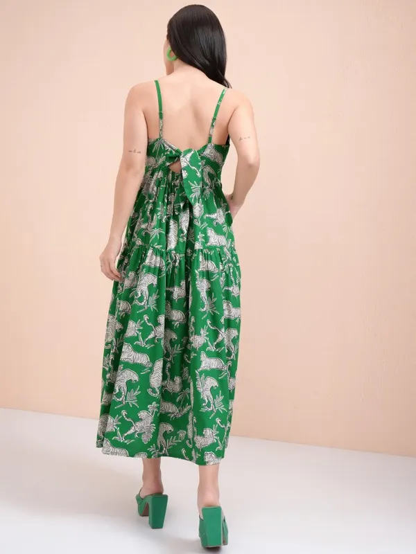 Tokyo Talkies Women Green Printed Fit And Flare Dress