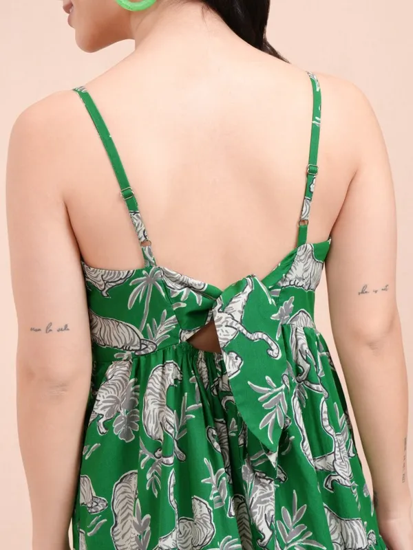 Tokyo Talkies Women Green Printed Fit And Flare Dress