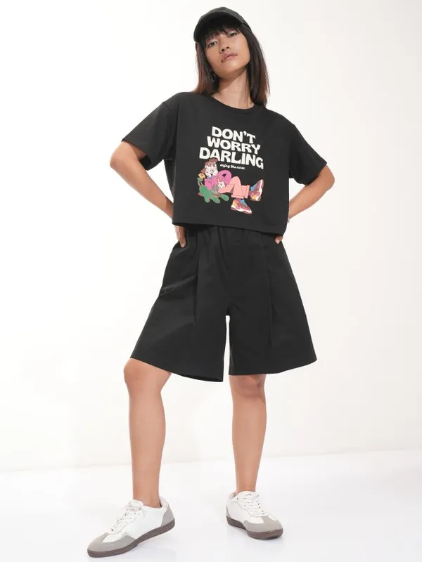 Tokyo Talkies Women Black Regular Fit Shorts