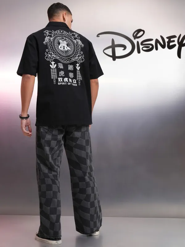 Disney By Highlander Men Black Mickey Mouse Printed Relaxed Fit Casual Shirt