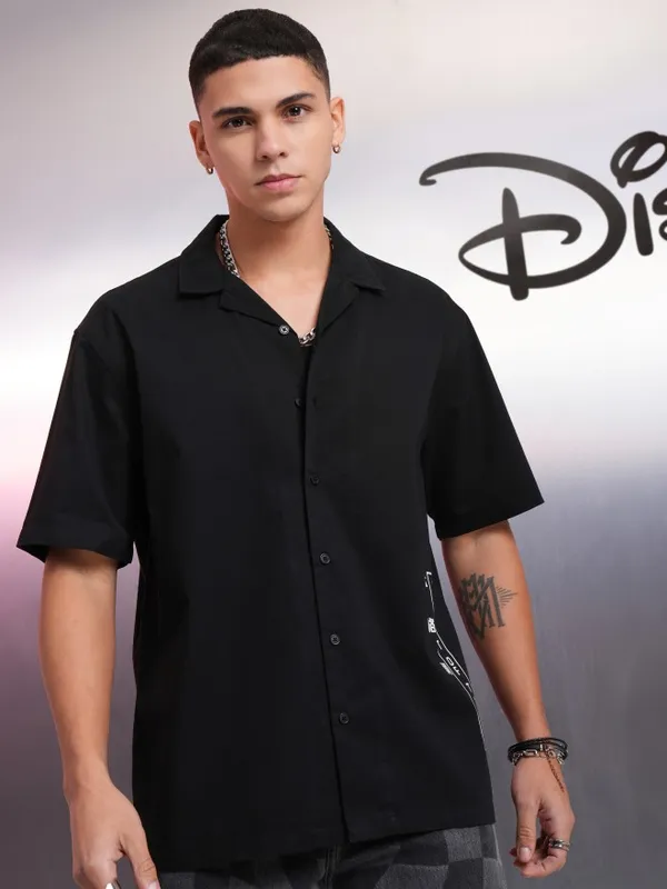 Disney By Highlander Men Black Mickey Mouse Printed Relaxed Fit Casual Shirt