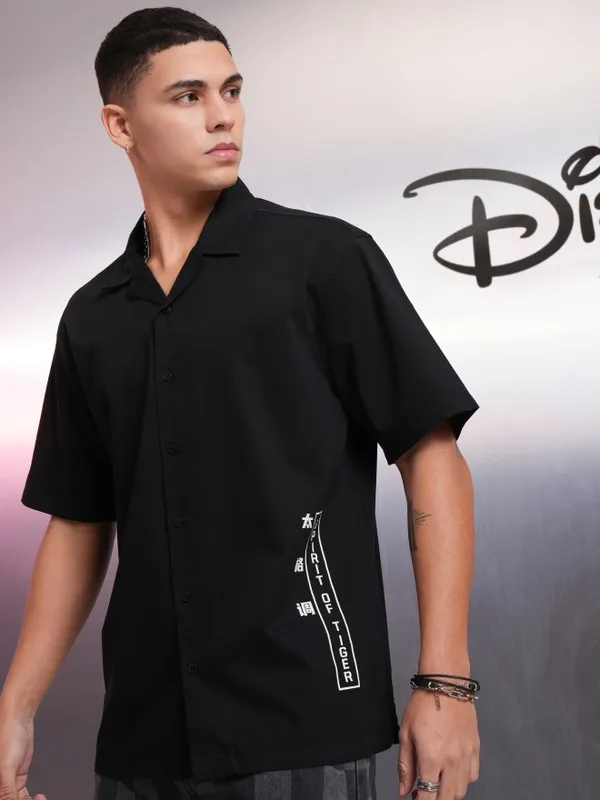Disney By Highlander Men Black Mickey Mouse Printed Relaxed Fit Casual Shirt