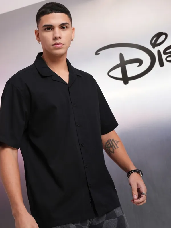 Disney By Highlander Men Black Mickey Mouse Printed Relaxed Fit Casual Shirt