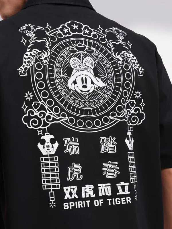 Disney By Highlander Men Black Mickey Mouse Printed Relaxed Fit Casual Shirt