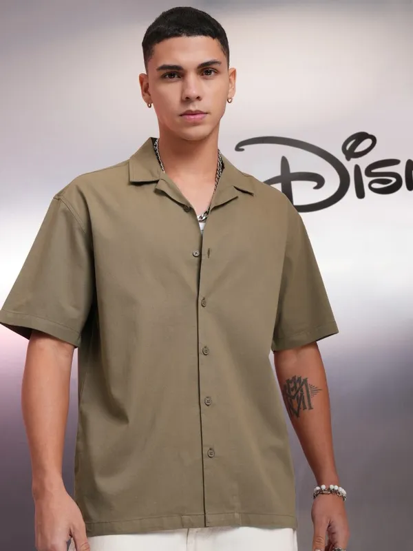 Disney By Highlander Men Khaki Mickey Mouse Printed Relaxed Fit Casual Shirt