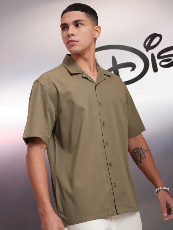 Disney By Highlander Men Khaki Mickey Mouse Printed Relaxed Fit Casual Shirt