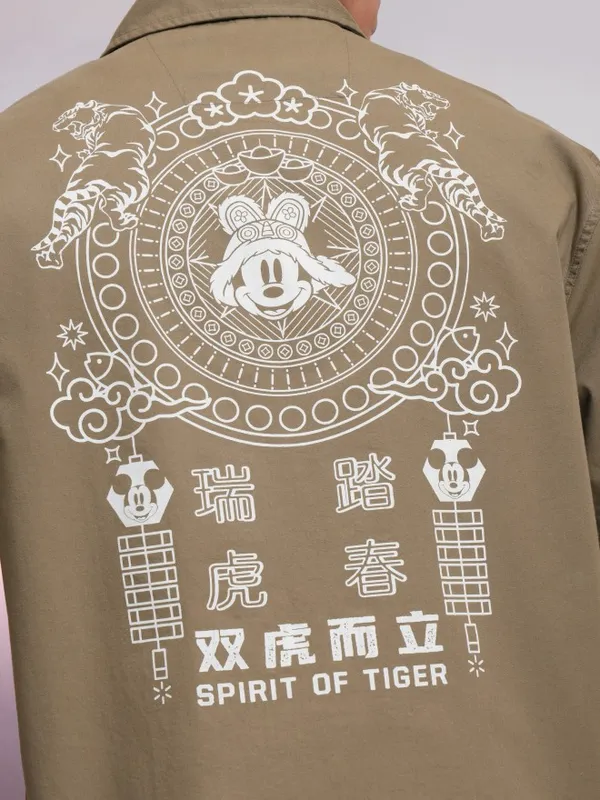 Disney By Highlander Men Khaki Mickey Mouse Printed Relaxed Fit Casual Shirt