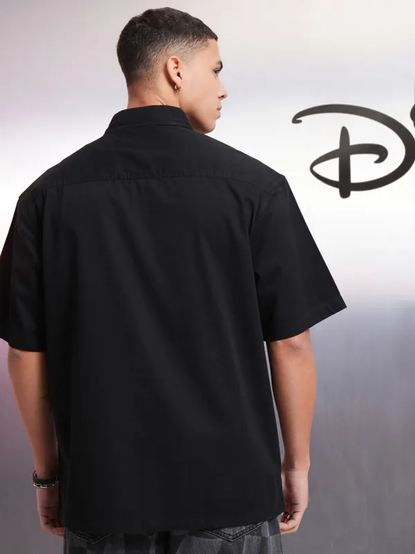 Disney By Highlander Men Black Mickey Mouse Printed Oversized Fit Casual Shirt