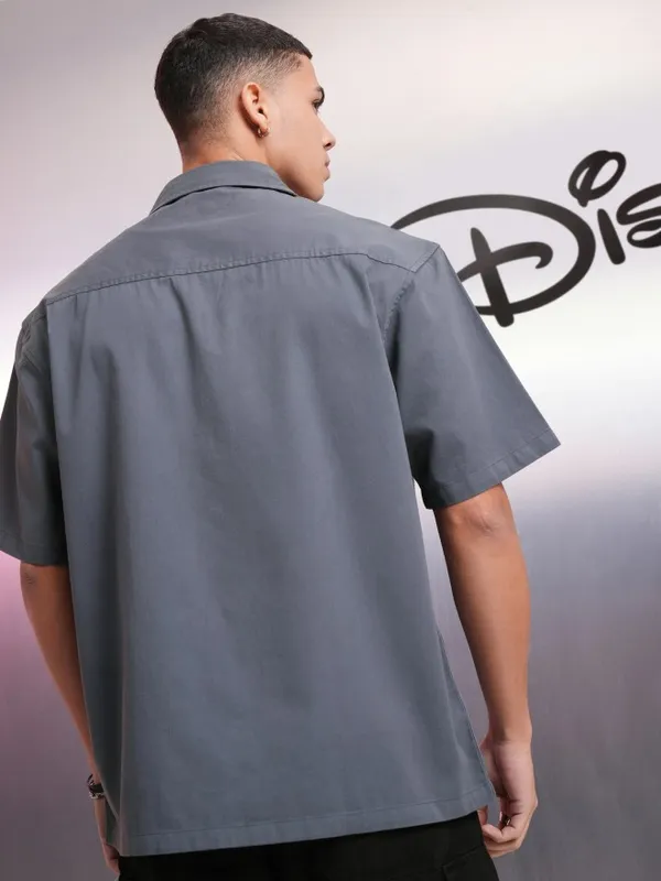 Disney By Highlander Men Grey Mickey Mouse Printed Oversized Fit Casual Shirt