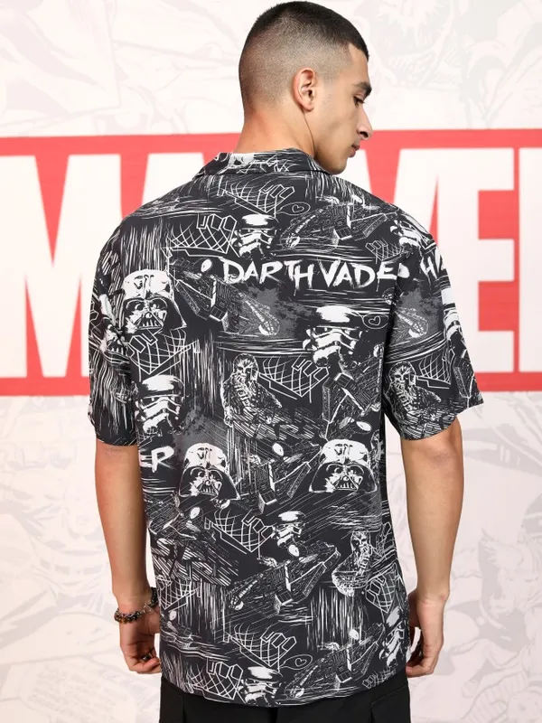 Star Wars By Highlander Men Black Darth Vader Printed Relaxed Fit Casual Shirt