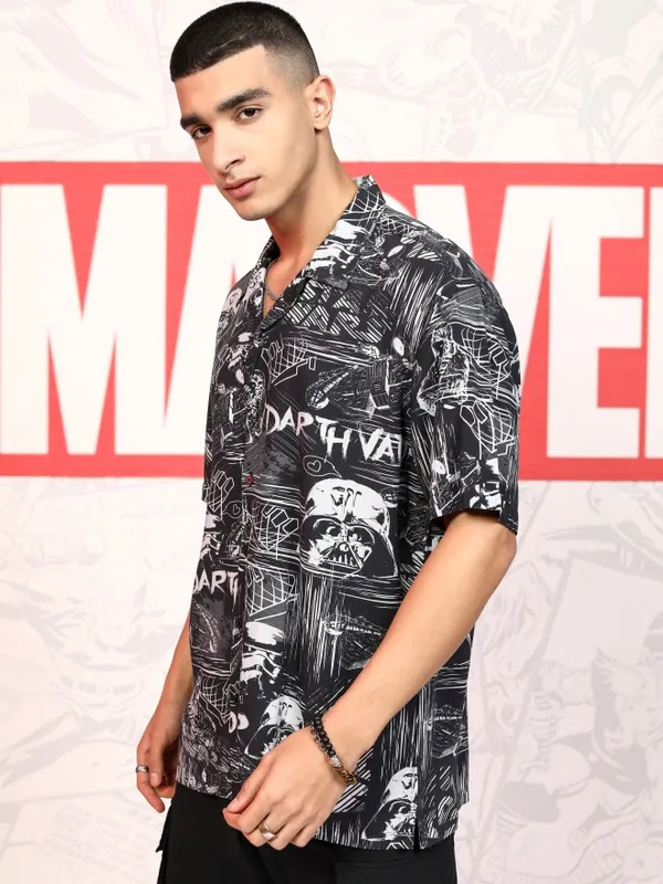 Star Wars By Highlander Men Black Darth Vader Printed Relaxed Fit Casual Shirt