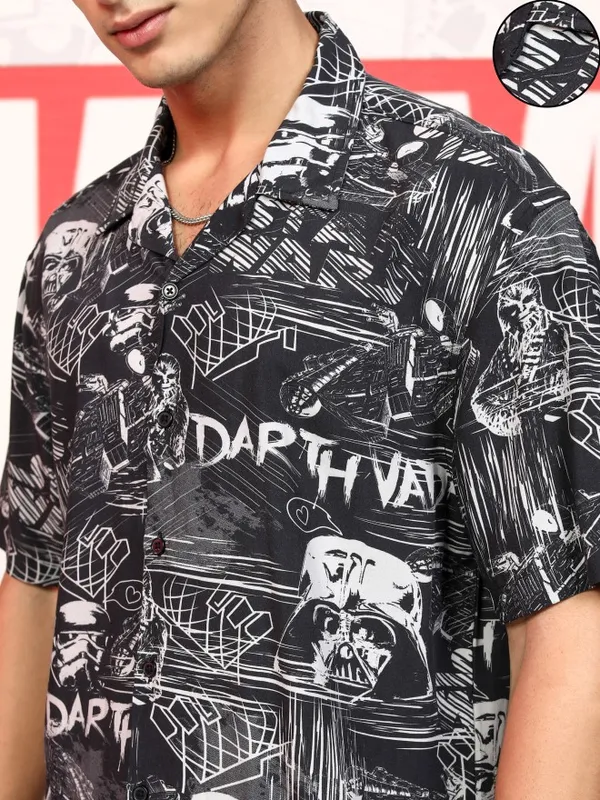 Star Wars By Highlander Men Black Darth Vader Printed Relaxed Fit Casual Shirt