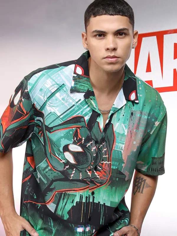 Marvel By Highlander Men Multi Spider-Man Printed Relaxed Fit Casual Shirt
