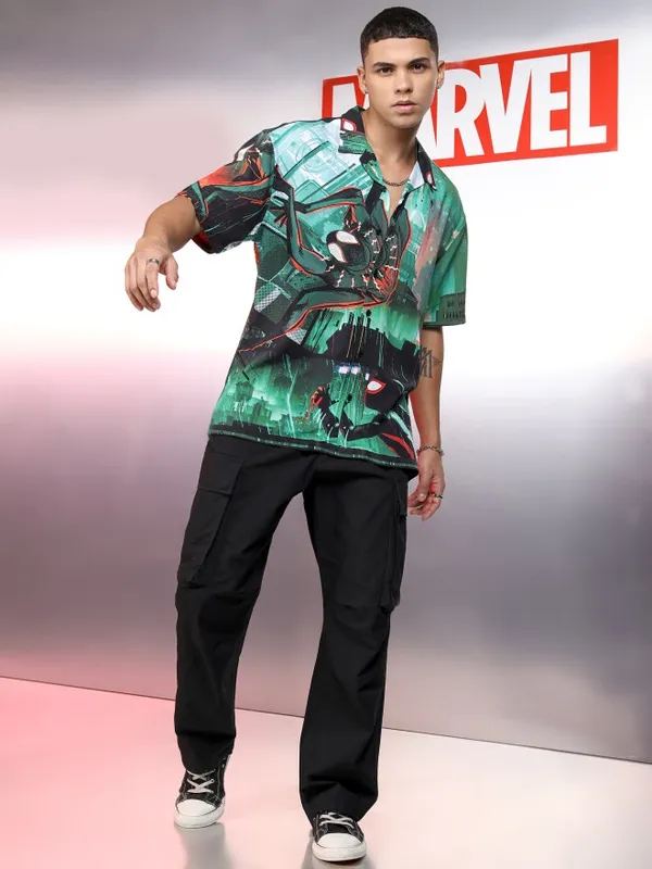 Marvel By Highlander Men Multi Spider-Man Printed Relaxed Fit Casual Shirt