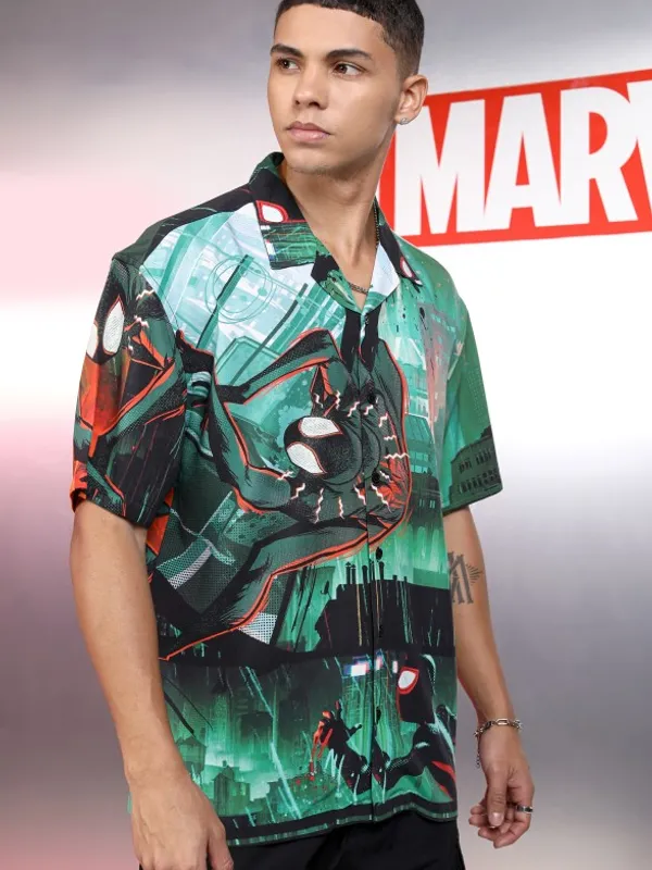 Marvel By Highlander Men Multi Spider-Man Printed Relaxed Fit Casual Shirt