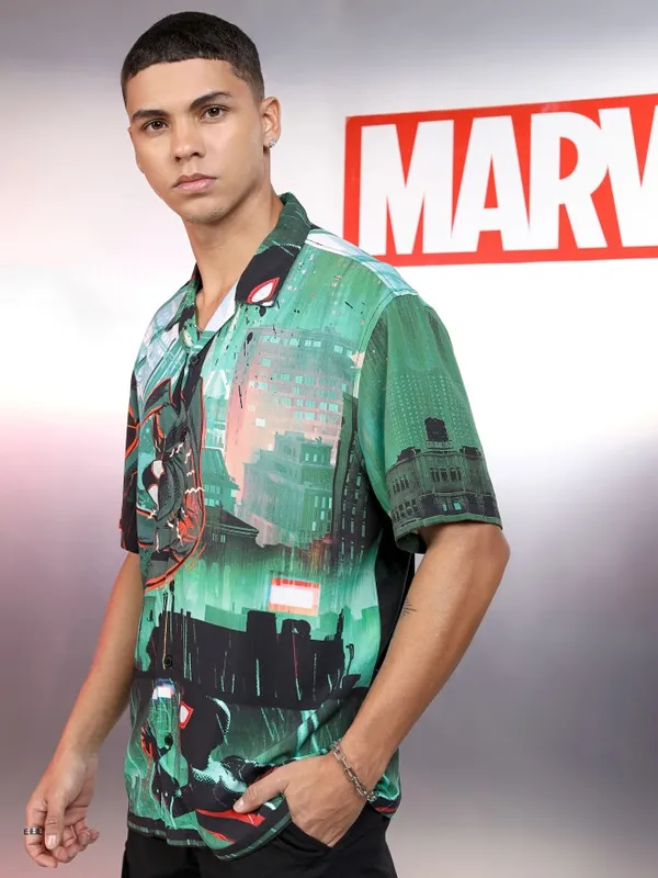 Marvel By Highlander Men Multi Spider-Man Printed Relaxed Fit Casual Shirt