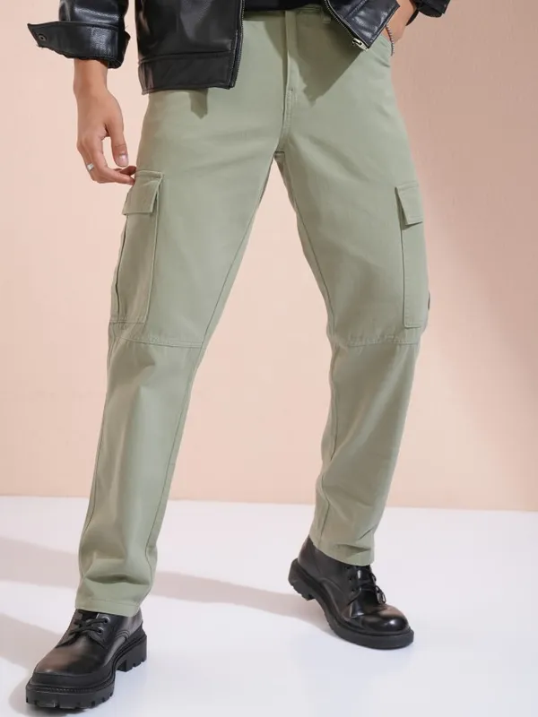 Highlander Men Grey Straight Fit Cargo Trousers