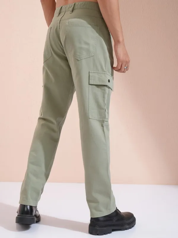 Highlander Men Grey Straight Fit Cargo Trousers