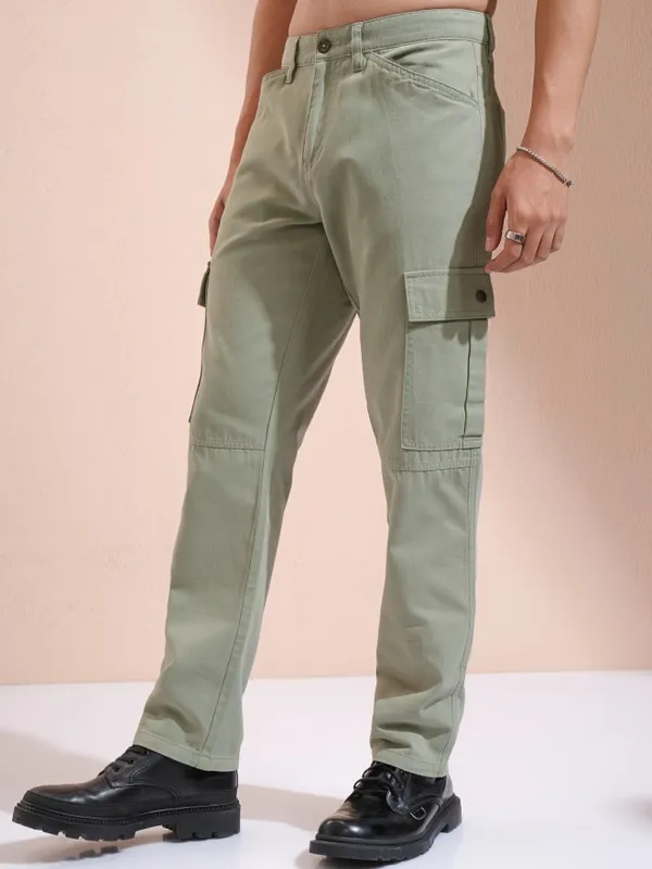 Highlander Men Grey Straight Fit Cargo Trousers