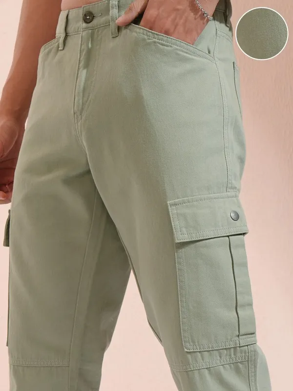 Highlander Men Grey Straight Fit Cargo Trousers