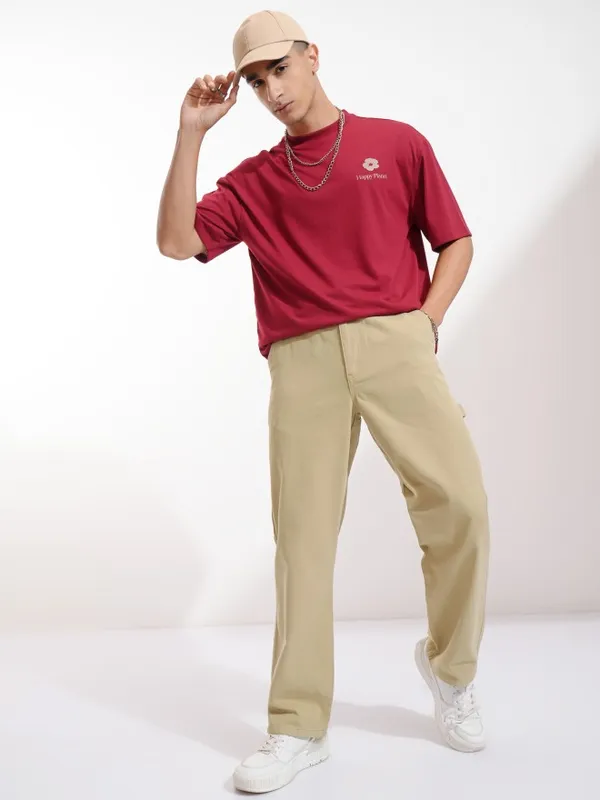 Highlander Men Beige Straight Fit Solid Cargos