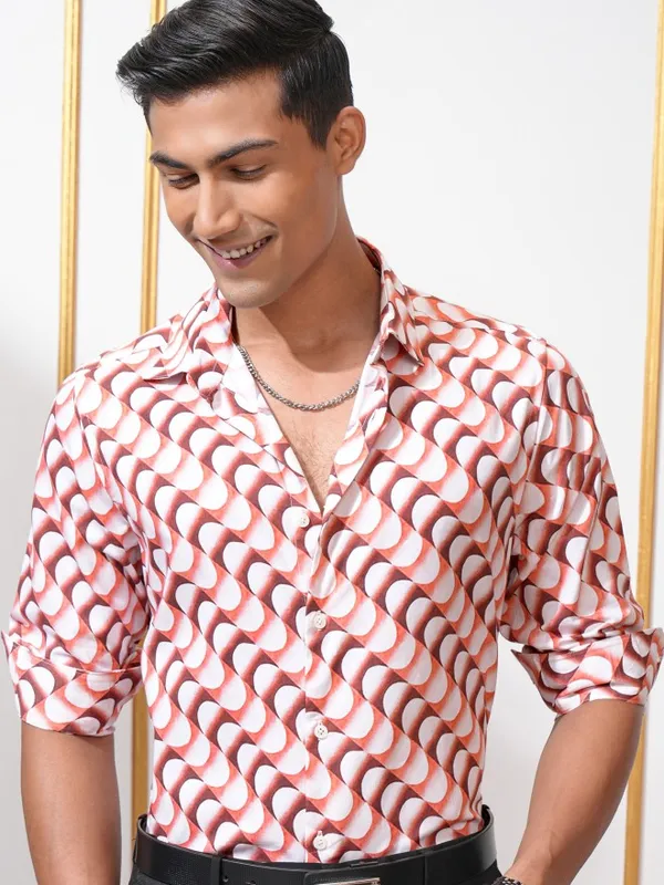 Locomotive Men Red Printed Slim Fit Casual Shirt