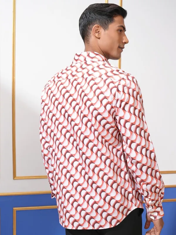 Locomotive Men Red Printed Slim Fit Casual Shirt