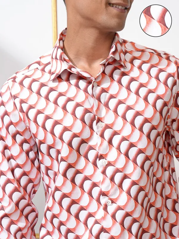 Locomotive Men Red Printed Slim Fit Casual Shirt