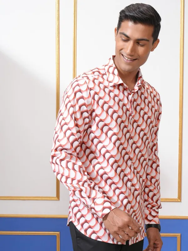 Locomotive Men Red Printed Slim Fit Casual Shirt