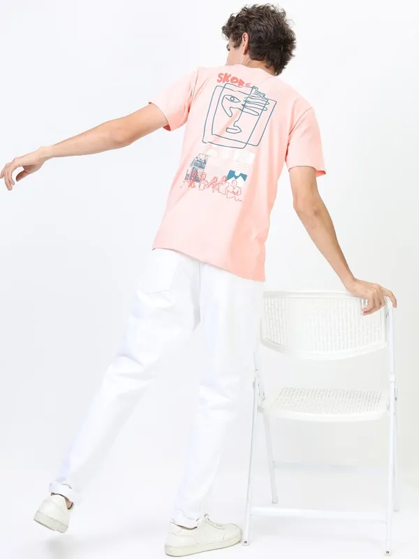 Highlander Men Pink Printed Round Neck Slim Fit T-Shirt