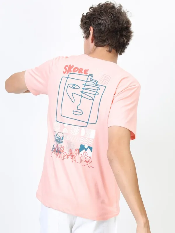 Highlander Men Pink Printed Round Neck Slim Fit T-Shirt
