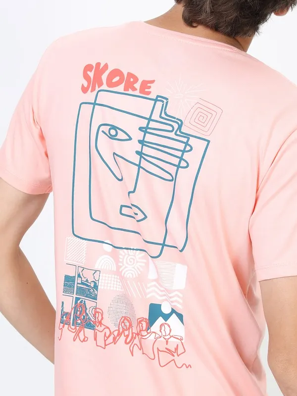 Highlander Men Pink Printed Round Neck Slim Fit T-Shirt