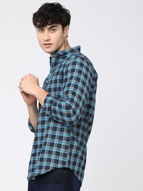 Ketch Men Blue Checked Slim Fit Casual Shirt
