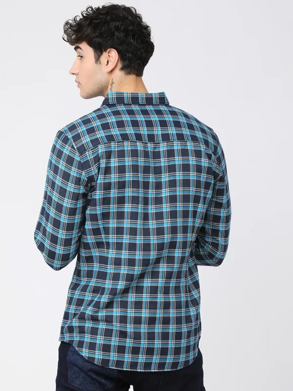 Ketch Men Blue Checked Slim Fit Casual Shirt