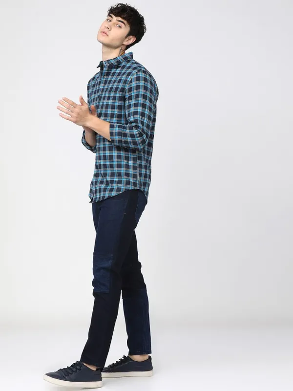 Ketch Men Blue Checked Slim Fit Casual Shirt