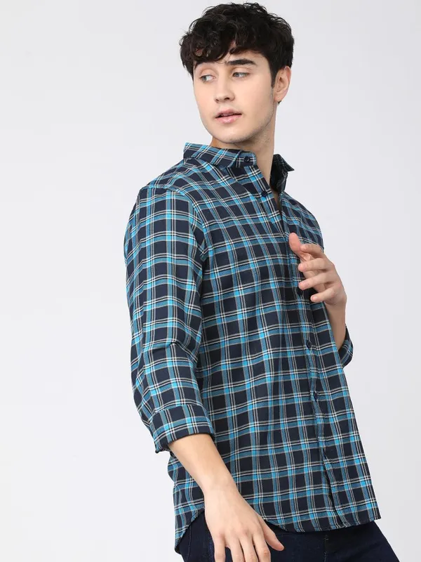 Ketch Men Blue Checked Slim Fit Casual Shirt