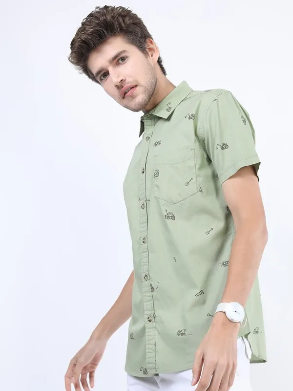 Ketch Men Olive Printed Slim Fit Casual Shirt