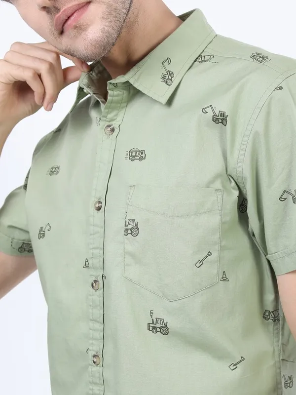 Ketch Men Olive Printed Slim Fit Casual Shirt